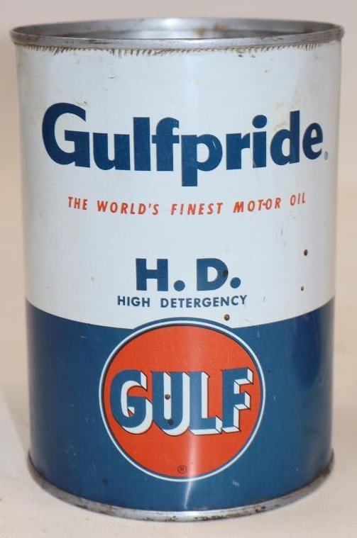 Gulfpride HD 1 Quart Metal Oil Can: 32 oz empty missing top lid
