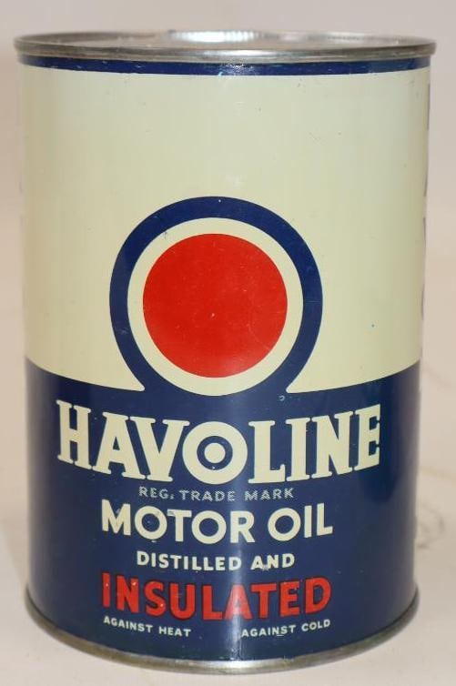 Indian Refining Havoline Insulated 1 Quart Metal Oil Can: 32 oz empty no drain holes