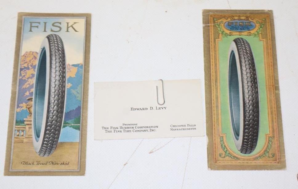 Group of 3 Fisk Non-Skid Tire Advertisements and Company President Business Card: largest 6" x 2.5"