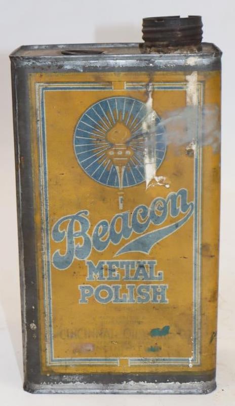 Cincinnati Oil Works Beacon Half Gallon Metal Polish Can: 5" x 3" x 9" empty