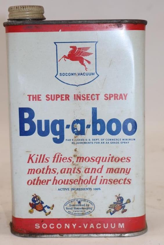 Socony Vacuum Bug-A-Boo Super Insect Spray Quart Oil Can: 32 oz full