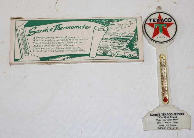 Kuhn's Texaco Service Station Advertising Thermometer with Box: 2.5" x 7"