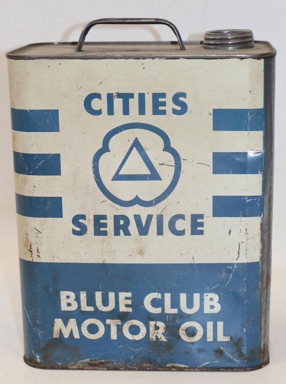 Cities Service Blue Club 2 Gallon Oil Can: 8.5" x 5.5" x 11" empty missing cap