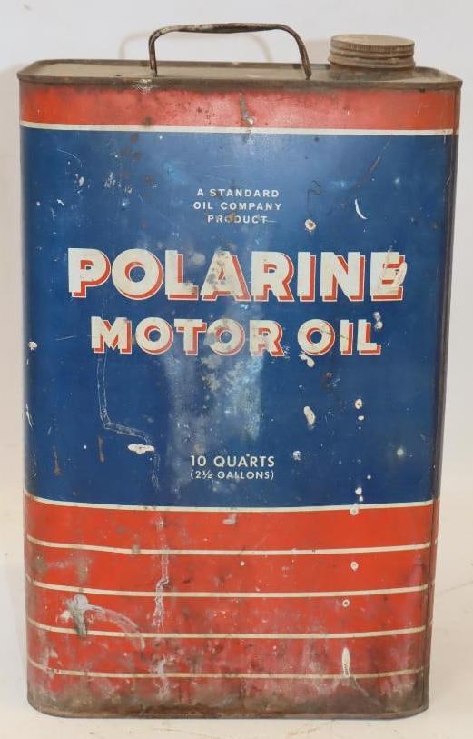 Standard Oil Polarine 10 Quart Oil Can: 8.5" x 5.5" x 13.5"