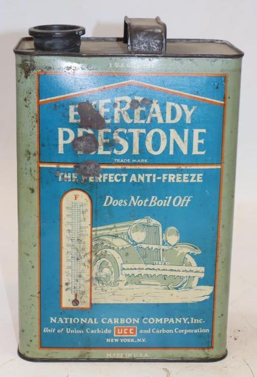 EverReady Prestone 1 Gallon Antifreeze Can with Early Car Graphics (1 of 4)
