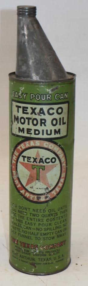 Texaco Port Arthur Easy Pour Half Gallon Oil Can: 3.25" x 3.25" x 14.5"