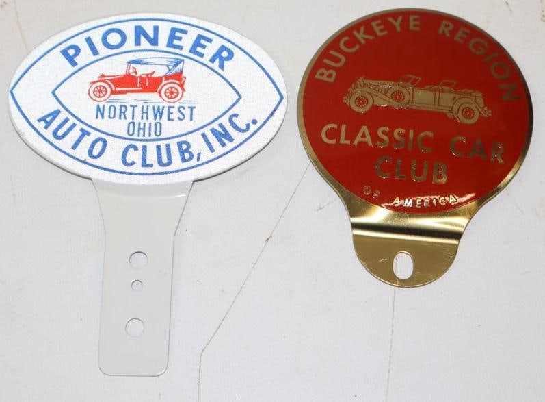 Group of 2 Buckeye & Pioneer Auto Club Advertising License Plate Topper: Largest is 4.25" x 5.5"