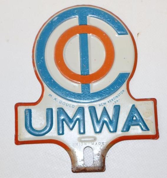 Embossed UMWA Advertising License Plate Topper: 4.25" x 5"