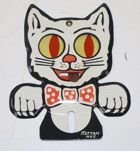 Cat with Moving Eyes License Plate Topper: 4.25" x 5" is marked Mittan NYC