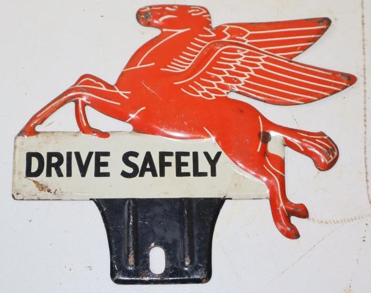 Mobil Pegasus Drive Safely Advertising License Plate Topper: 6.5" x 5.25"