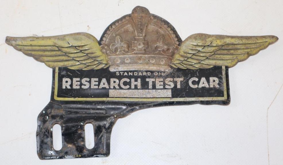 Standard Oil Research Test Car Advertising License Plate Topper: 9" x 5"