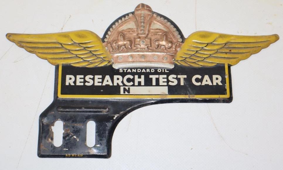Standard Oil Research Test Car Advertising License Plate Topper: 9" x 5"
