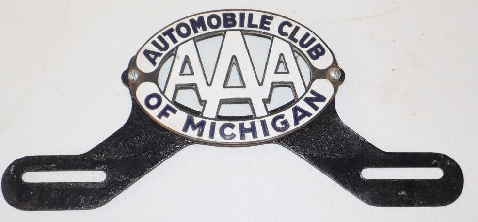 Porcelain AAA of Michigan Die Cut License Plate Topper: 9.5" x 4"