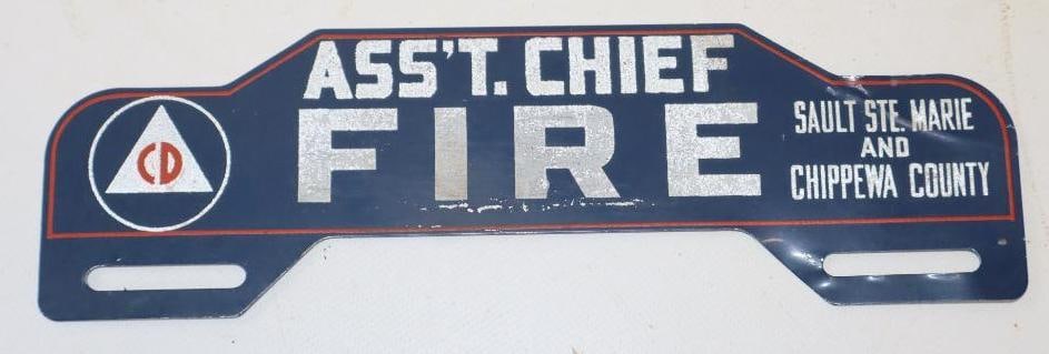 Embossed Civil Defense Assistant Fire Chief License Plate Topper: 10" x 4"
