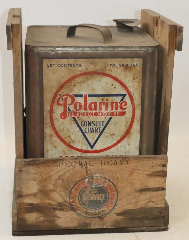 Standard Oil Polarine Special Heavy Square 5 Gallon Oil Can with Easy Pour Crate: 12" x 10.5" x 15.5" missing cap