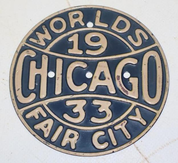 Embossed 1933 Chicago Worlds Fair City Radiator Badge (1 of 2)