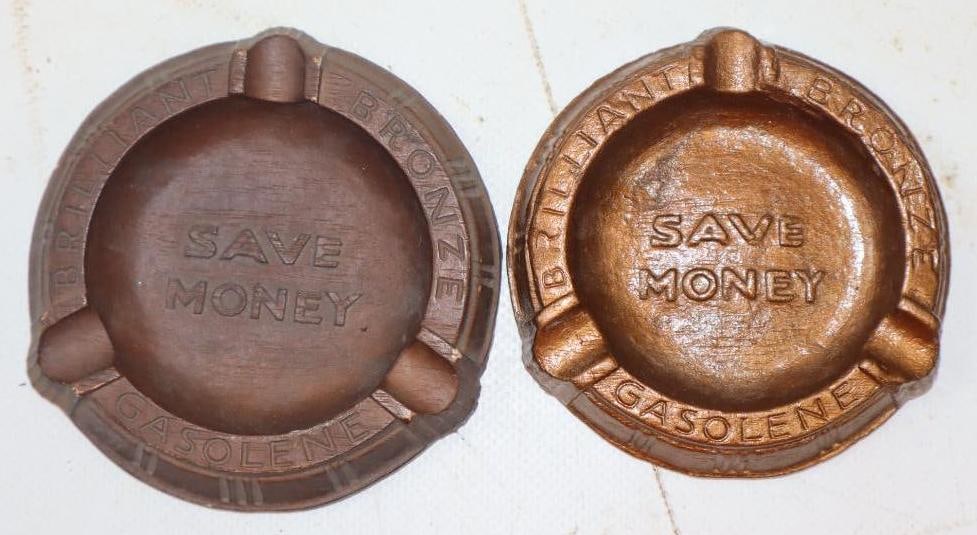 Group of 2 Johnson Brilliant Bronze Advertising Ashtrays (1 of 2)
