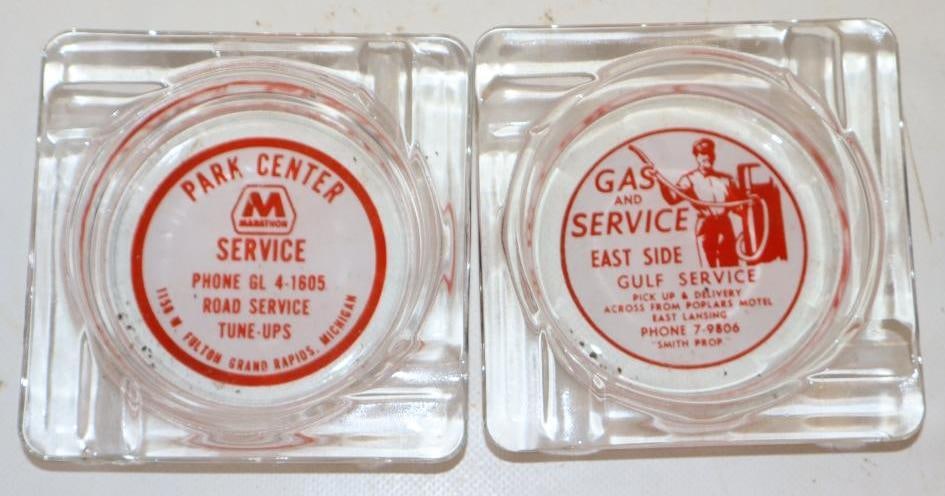 Group of 2 Gulf and Marathon Service Station Advertising Ashtrays (1 of 4)