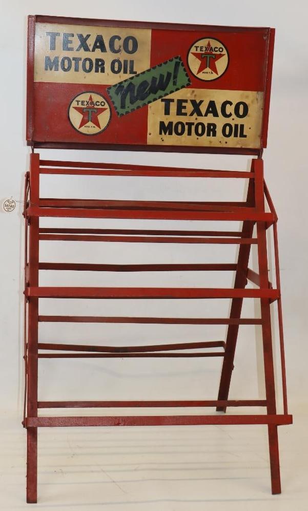 New Texaco Motor Oil Double Sided Oil Can Rack: 21.5" x 26" x 39"