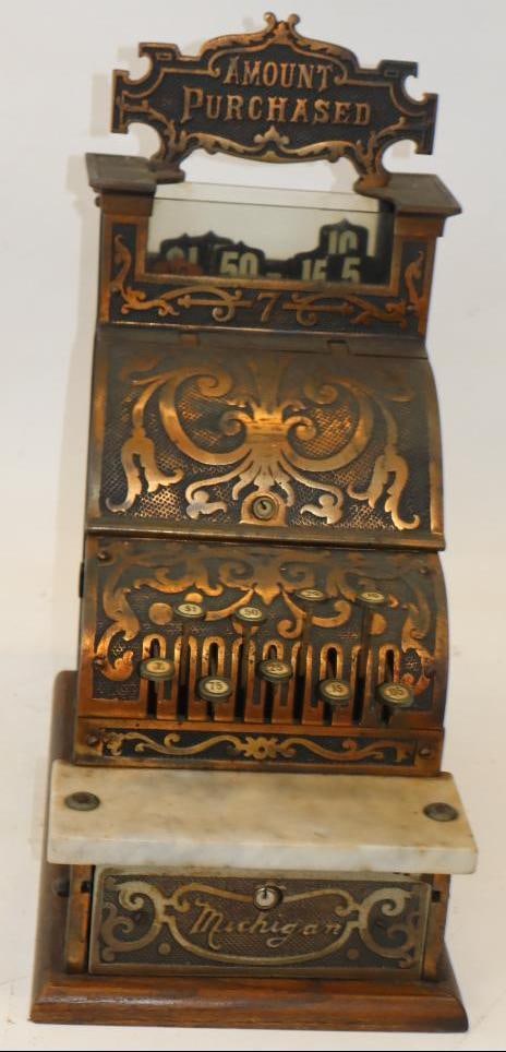 Ornate Brass Michigan Cash Register: 16.5" x 10" x 20" has no key