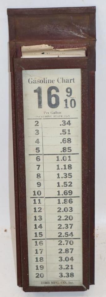 Early Gas Pump Dibb Mfg. Co. Pricer Box Chart: 4" x 13.5" x 1"