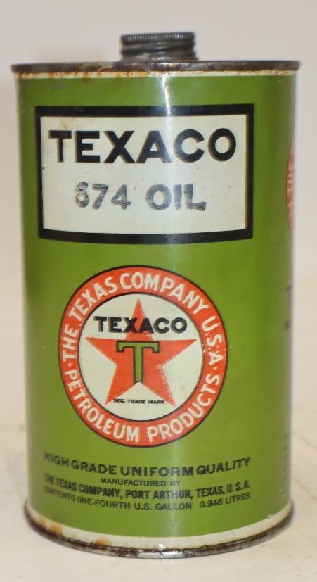 Texaco Port Arthur 674 - 1 Quart Metal Oil Can: 32 oz empty