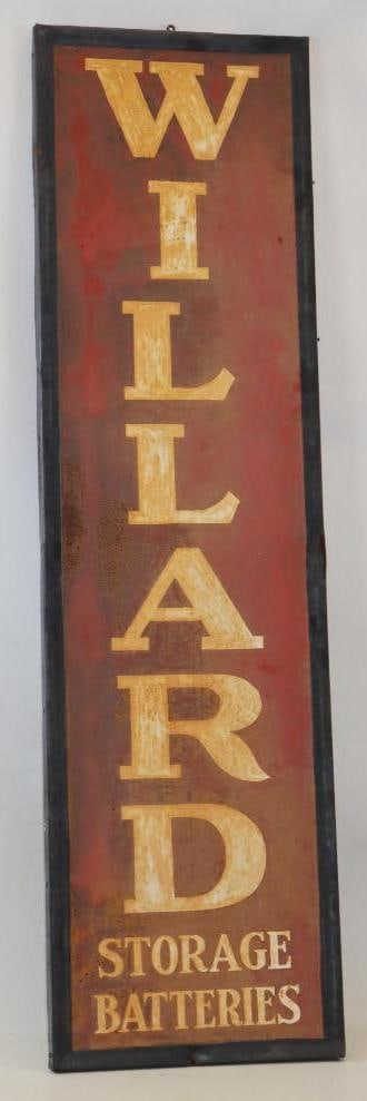 Willard Storage Batteries Self Framed SST Advertising Sign with Original Wood Frame: 16" x 58" x 1"