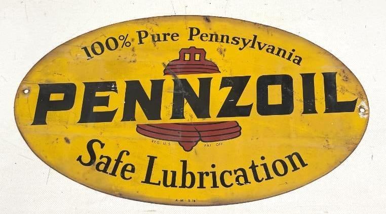 DST Pennzoil Safe Lubrication Advertising Sign: 16.5" x 10" is marked A-M 5-74