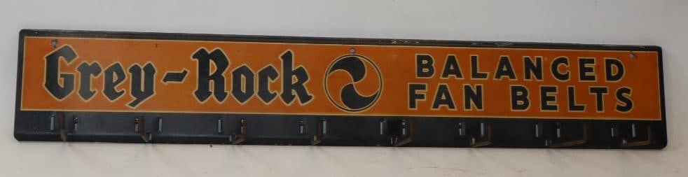 Grey-Rock Fan Belt Advertising Display Rack: 35.5" x 6" marked Nelke, New York