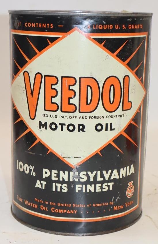 Veedol Sunburst 5 Quart Metal Oil Can: 6.5" x 6.5" x 9.5"
