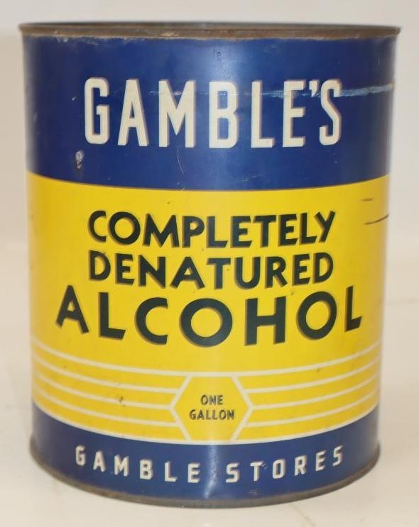 Gambles 1 Gallon Antifreeze Metal Oil Can: 6.5" x 6.5" x 7.75" empty missing top lid