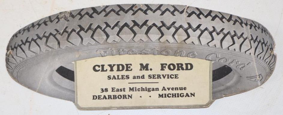 Clyde M. Ford Sales & Service Firestone Cord Shaped Ink Blotter: 9" x 3.25"