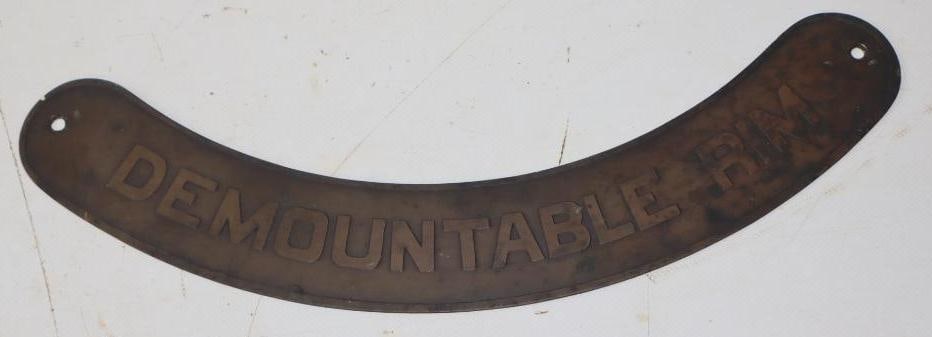Embossed Brass Demountable Rim Tire Sign: 13.5" x 3"
