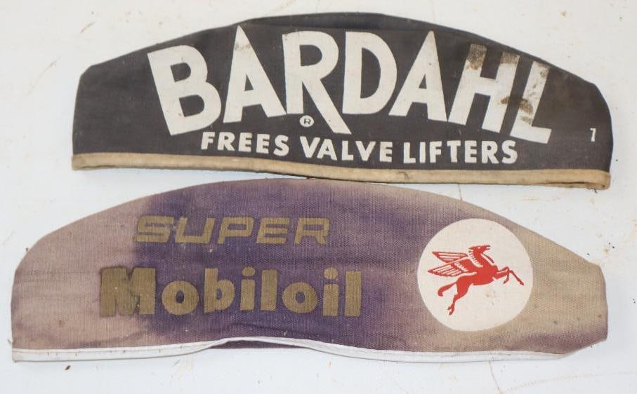 Group of 2 Super Mobiloil & Bardahl Grease Monkey Hats: 10.5" x 3.25" each