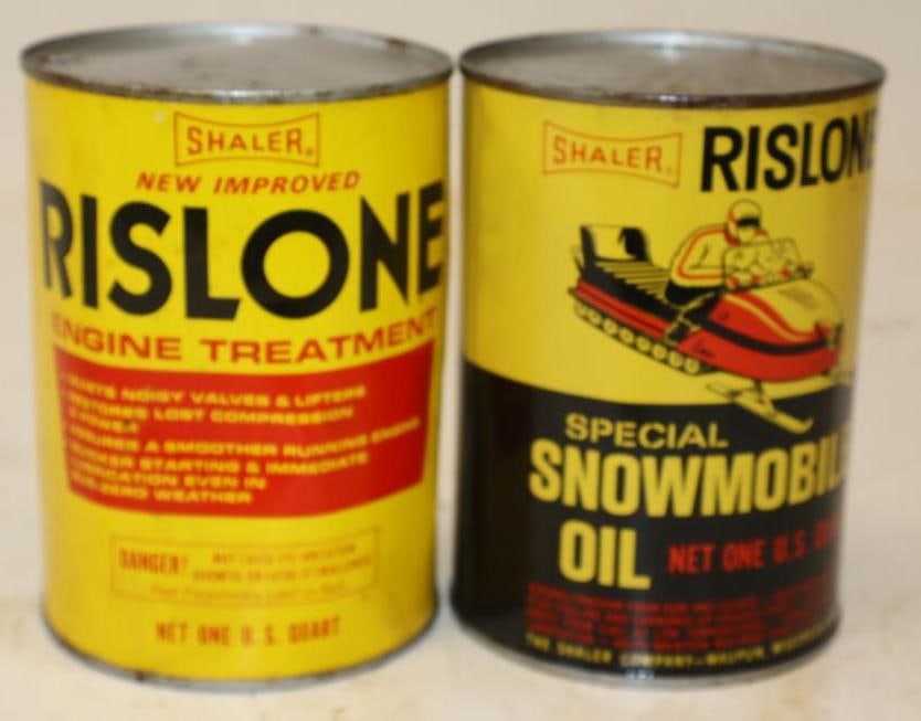 Group of 2 Rislone Snowmobile & Engine Treatment Metal 1 Quart Oil Cans (1 of 2)