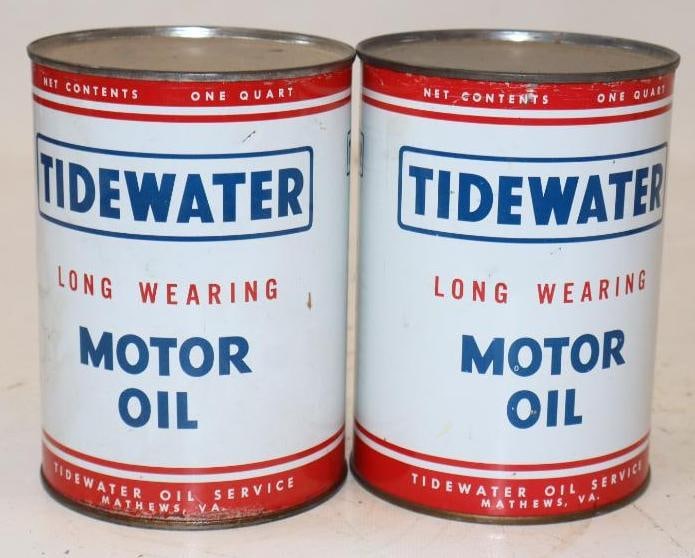 Group of 2 Tide Water Metal 1 Quart Oil Cans: 32 oz each both are empty