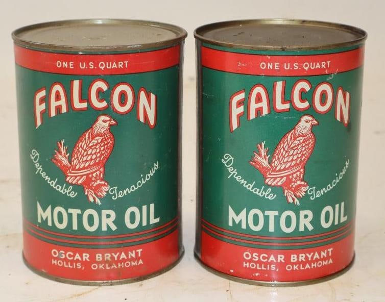 Group of 2 Falcon Metal 1 Quart Oil Cans: 32 oz each both are empty