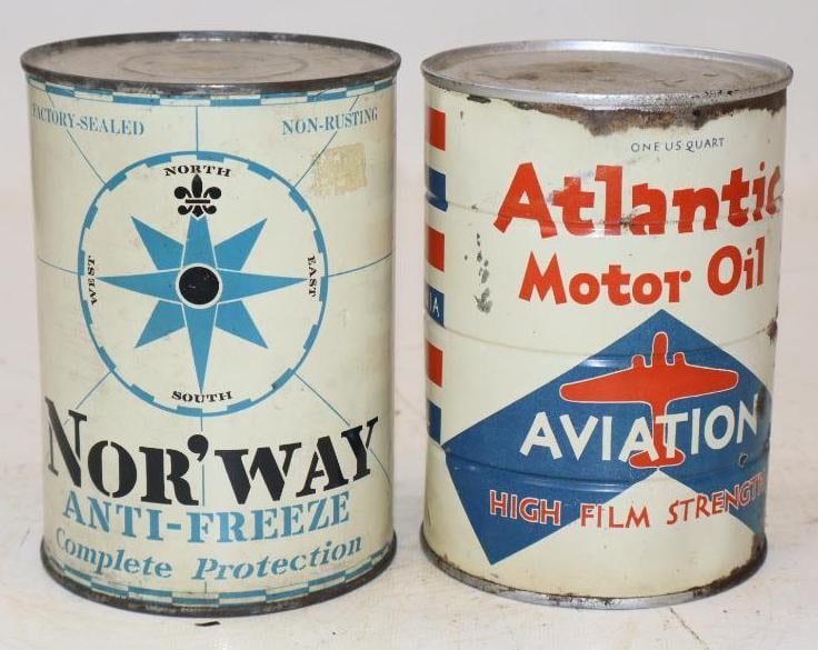 Group of 2 Nor'way & Atlantic Aviation Metal 1 Quart Oil Cans: 32 oz each both are empty