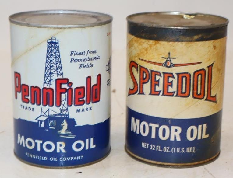 Group of 2 Speedol & Penn Field Composite 1 Quart Oil Cans (1 of 2)