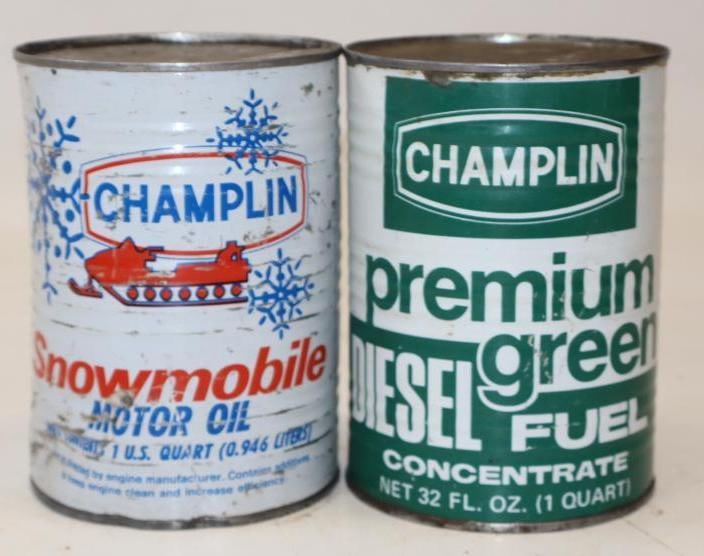 Group of 2 Champlin Snowmobile & Green Diesel 1 Quart Metal Oil Cans (1 of 2)