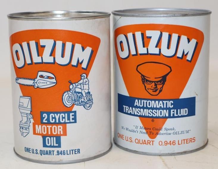 Group of 2 Oilzum Composite 1 Quart Oil Cans: 32 oz empty
