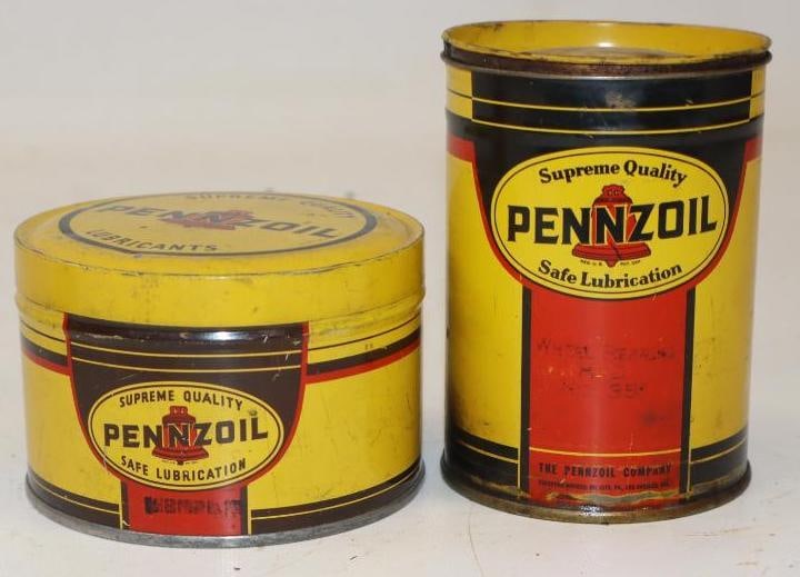 Group of 2 Pennzoil 1 lb Grease Cans: 16 oz each, 1 has some contents, 1 is empty