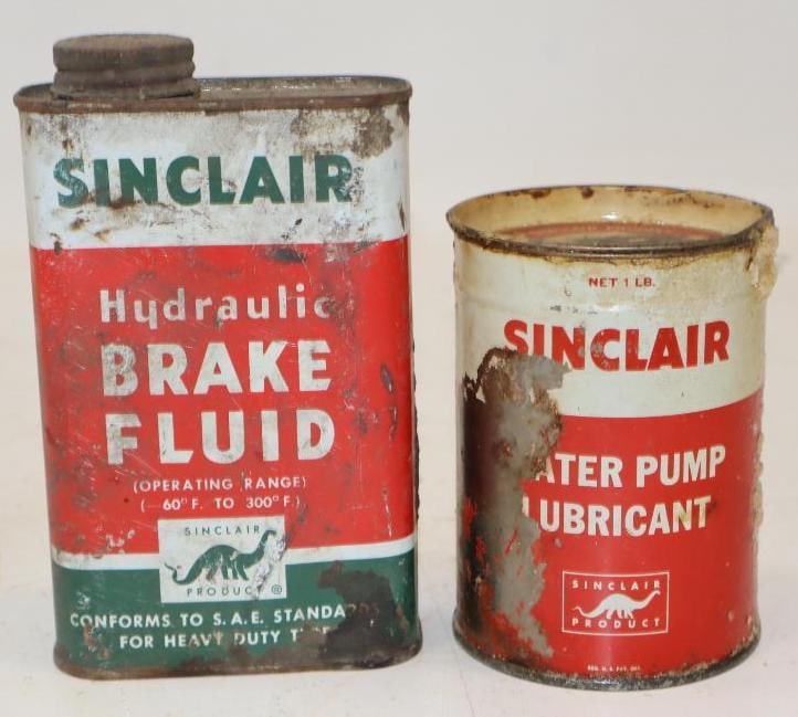 Group of 2 Sinclair 1 lb Grease & Brake Fluid Cans: 16 oz each