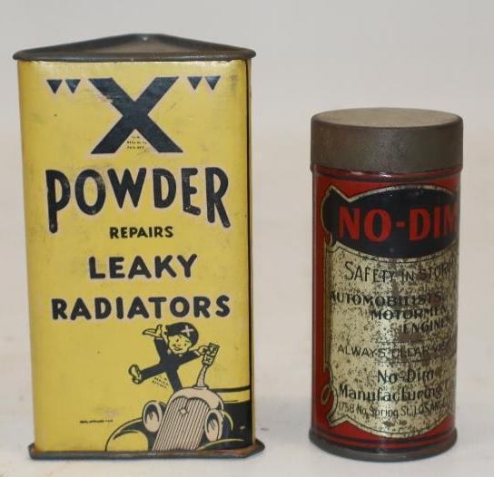 Group of 2 'X' Powder & No-Dim Safety Light & Leaky Radiator Repair Cans: Largest is 2.5 oz
