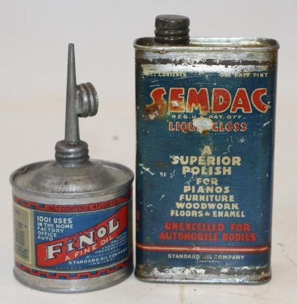Group of 2 Standard Oil Semdac & Finol Advertising Cans: Largest is 8 oz