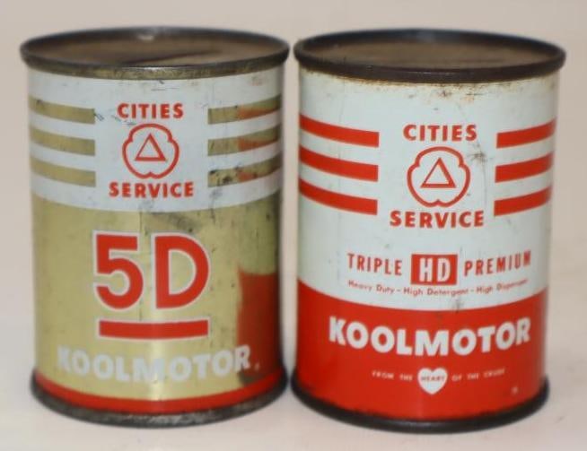Group of 2 Cities Service Oil Can Shaped Coin Banks: 2" x 2" x 2.75" each