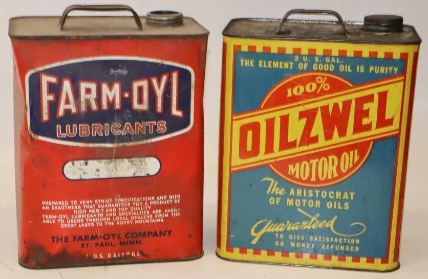 Group of 2 Farm-Oyl & Oilzwel 2 Gallon Oil Cans (1 of 2)