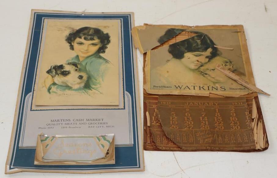 Group of 2 - 1931 & 36 Advertising Calendars: Largest is 8" x 15.5"