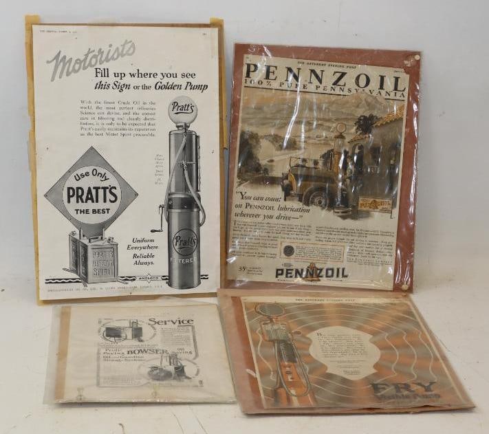 Group of 4 -1920's Magazine Gas & Oil Related Advertisements: Largest is 11" x 14"