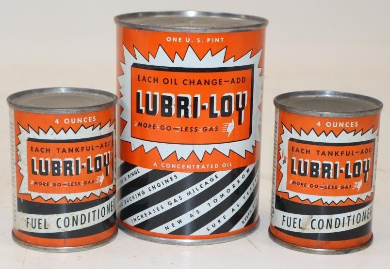 Group of 3 Lubri-Loy Oil Cans: Largest is 16 oz